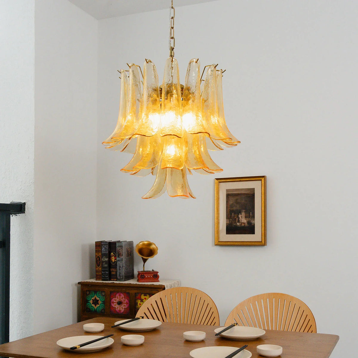 Amber Glass Petal Chandelier - view 2 | Metavaya