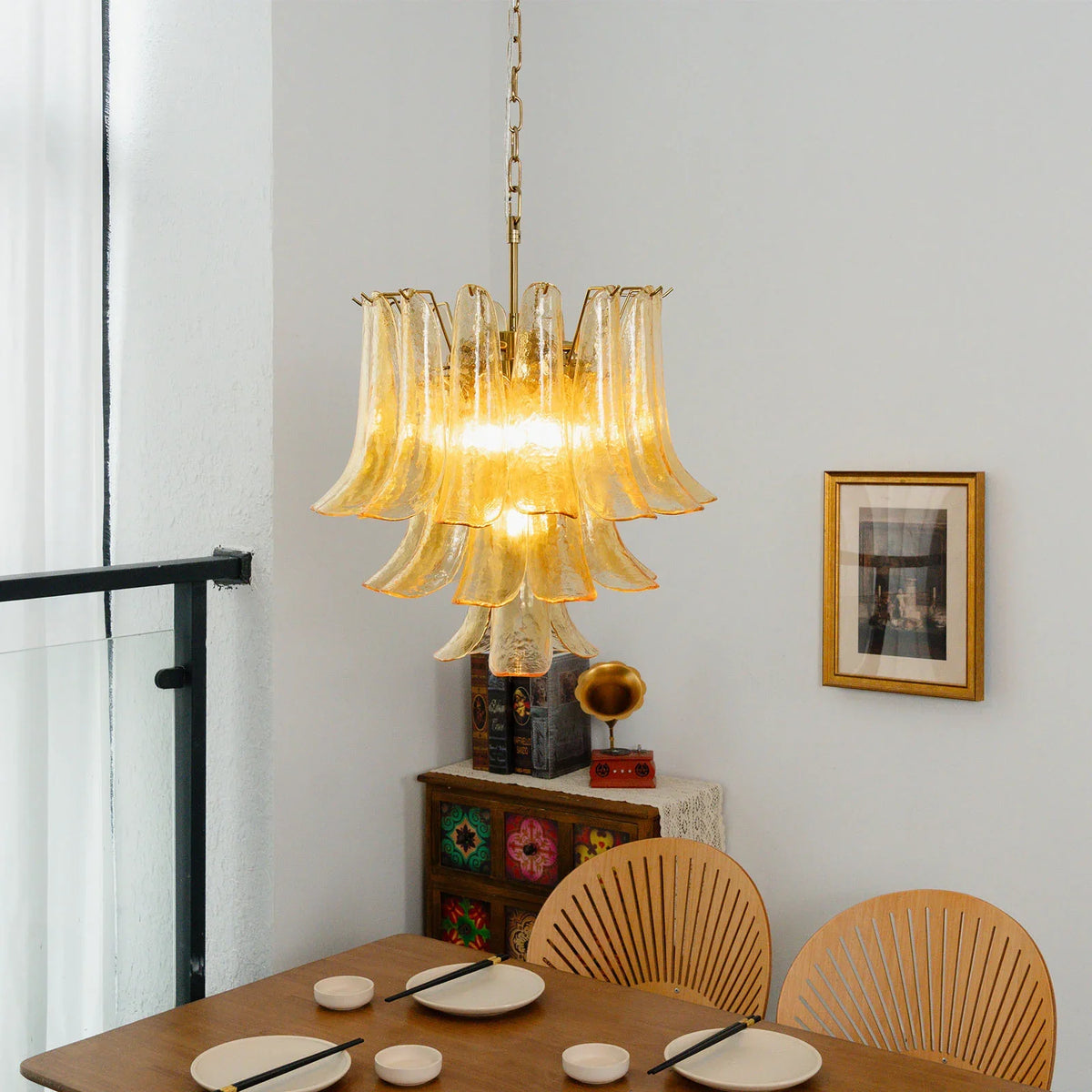 Amber Glass Petal Chandelier - view 8 | Metavaya