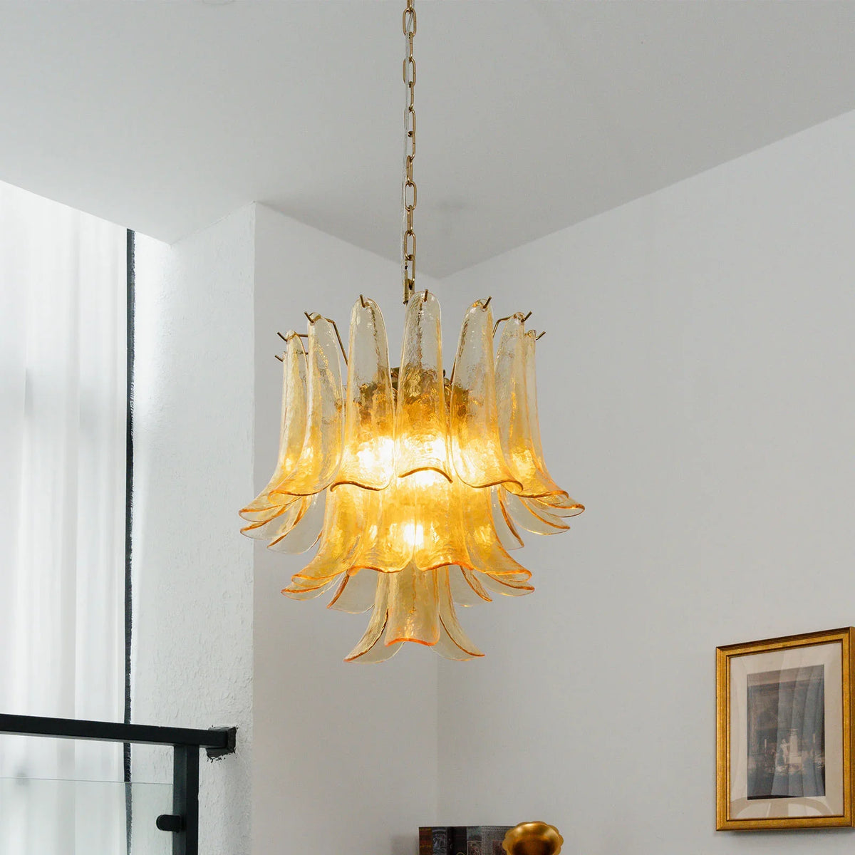 Amber Glass Petal Chandelier - view 14 | Metavaya
