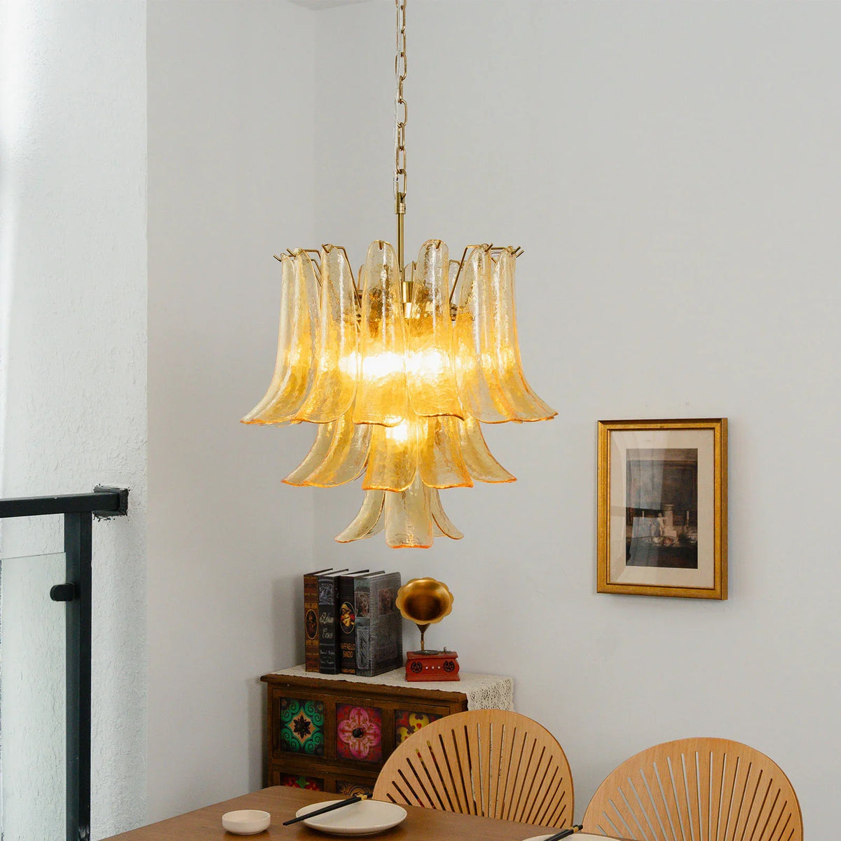 Amber Glass Petal Chandelier - view 15 | Metavaya