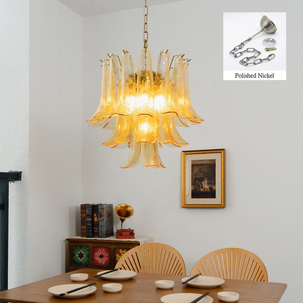 Amber Glass Petal Chandelier - view 16 | Metavaya
