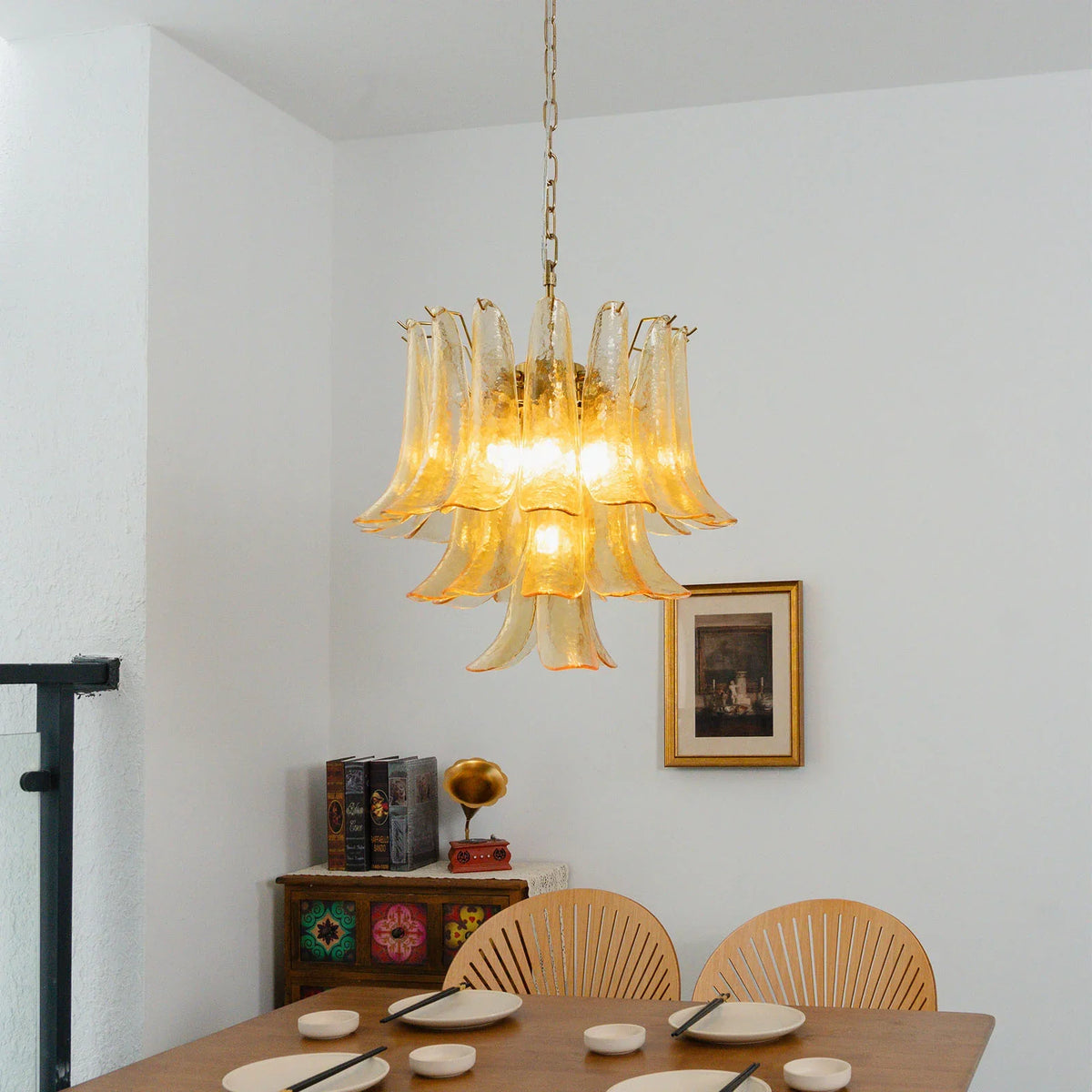 Amber Glass Petal Chandelier - view 3 | Metavaya