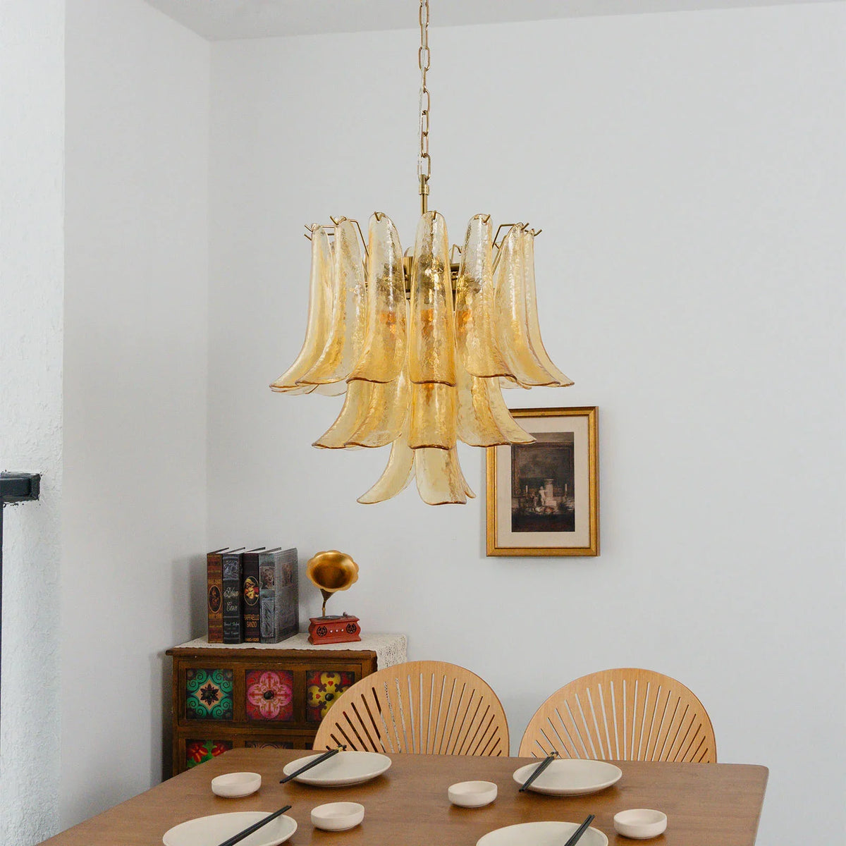 Amber Glass Petal Chandelier - view 4 | Metavaya