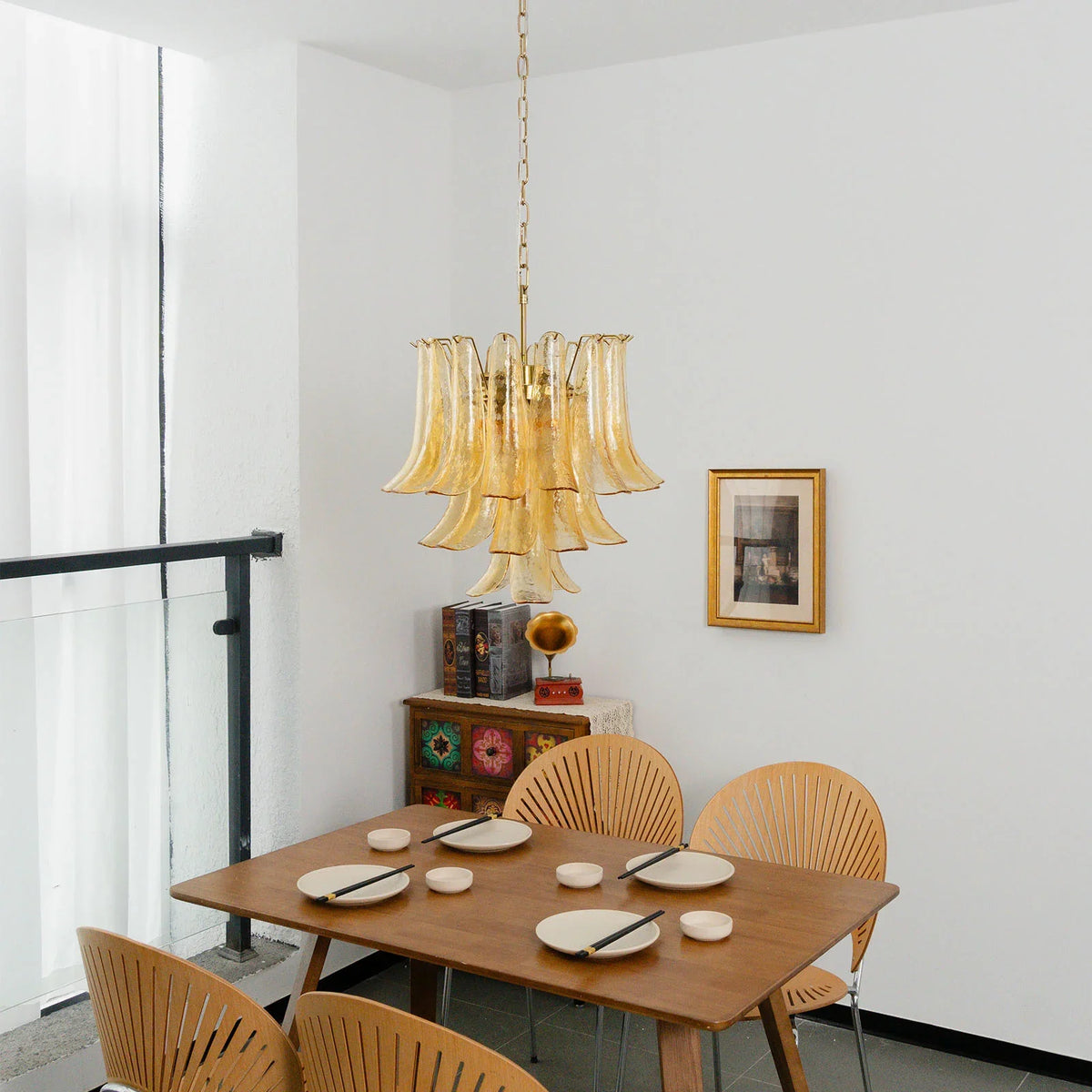 Amber Glass Petal Chandelier - view 5 | Metavaya