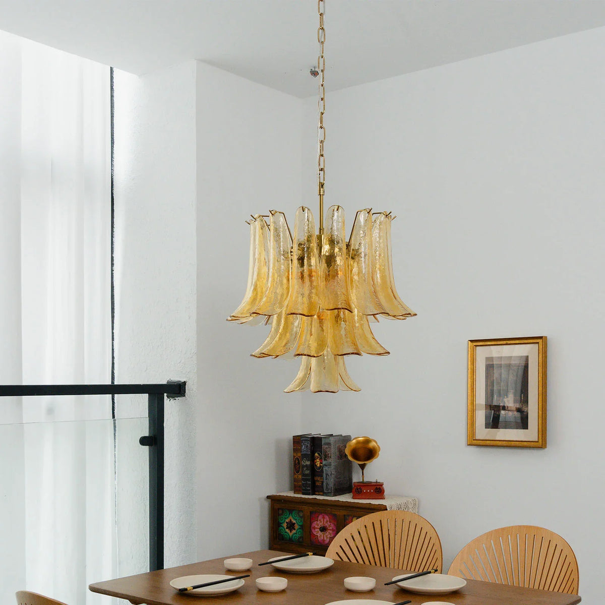 Amber Glass Petal Chandelier - view 11 | Metavaya