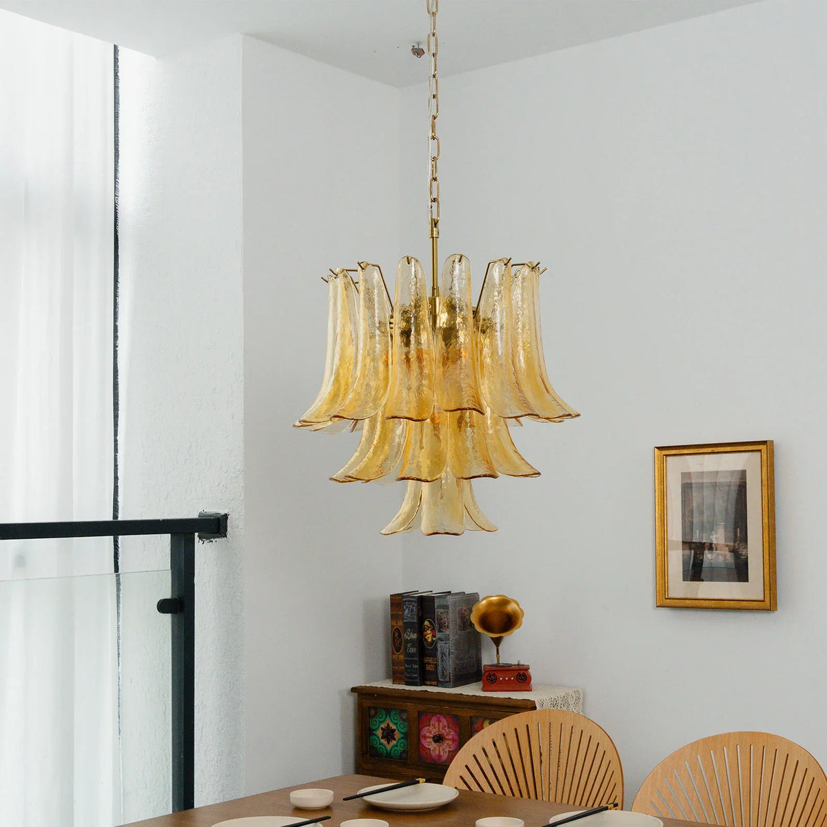 Amber Glass Petal Chandelier - view 12 | Metavaya
