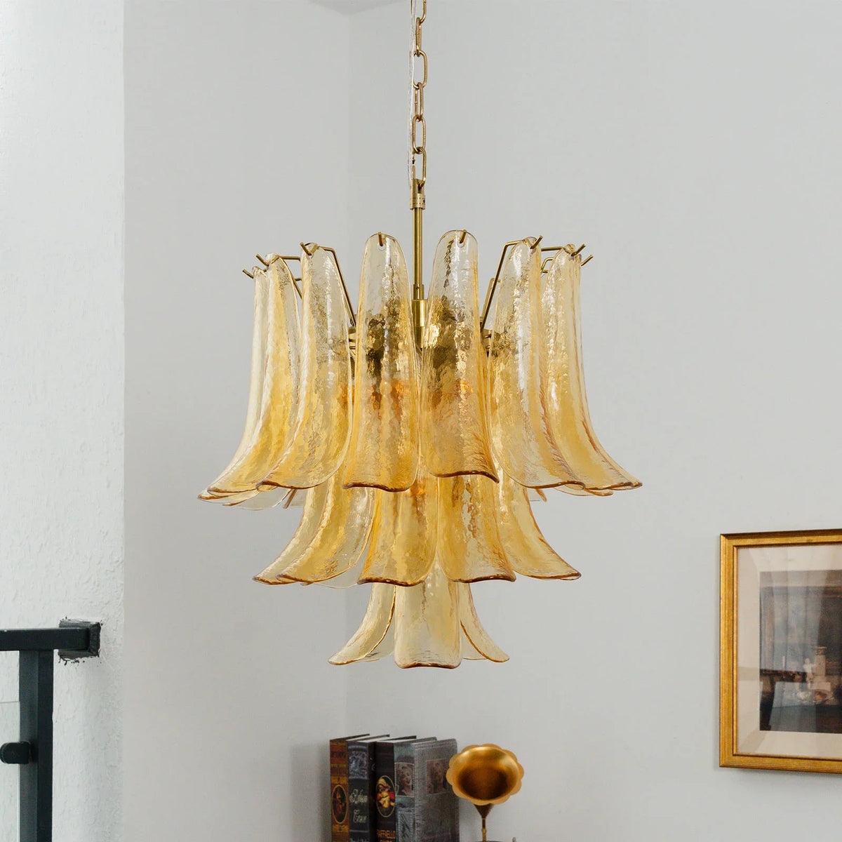 Amber Glass Petal Chandelier - view 7 | Metavaya