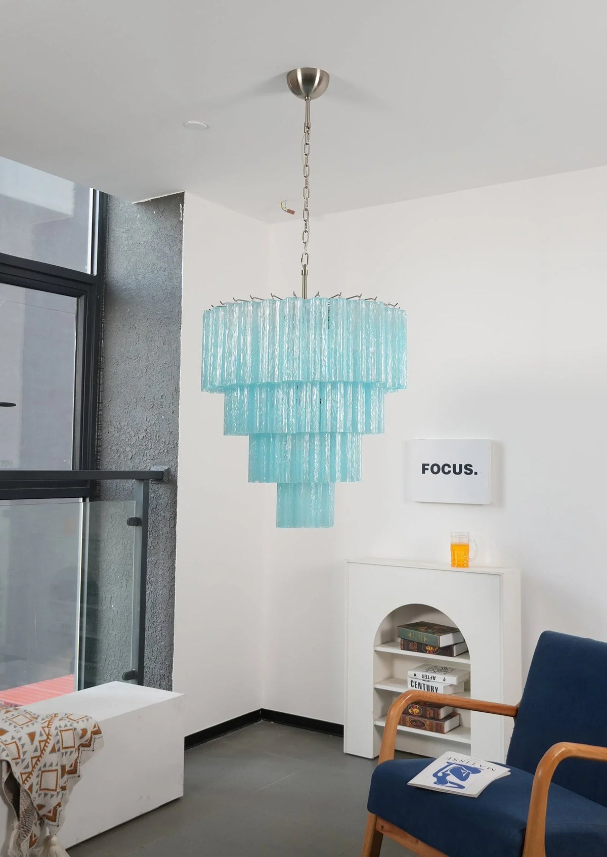 Blue Glass Tubes Chandelier - view 11 | Metavaya