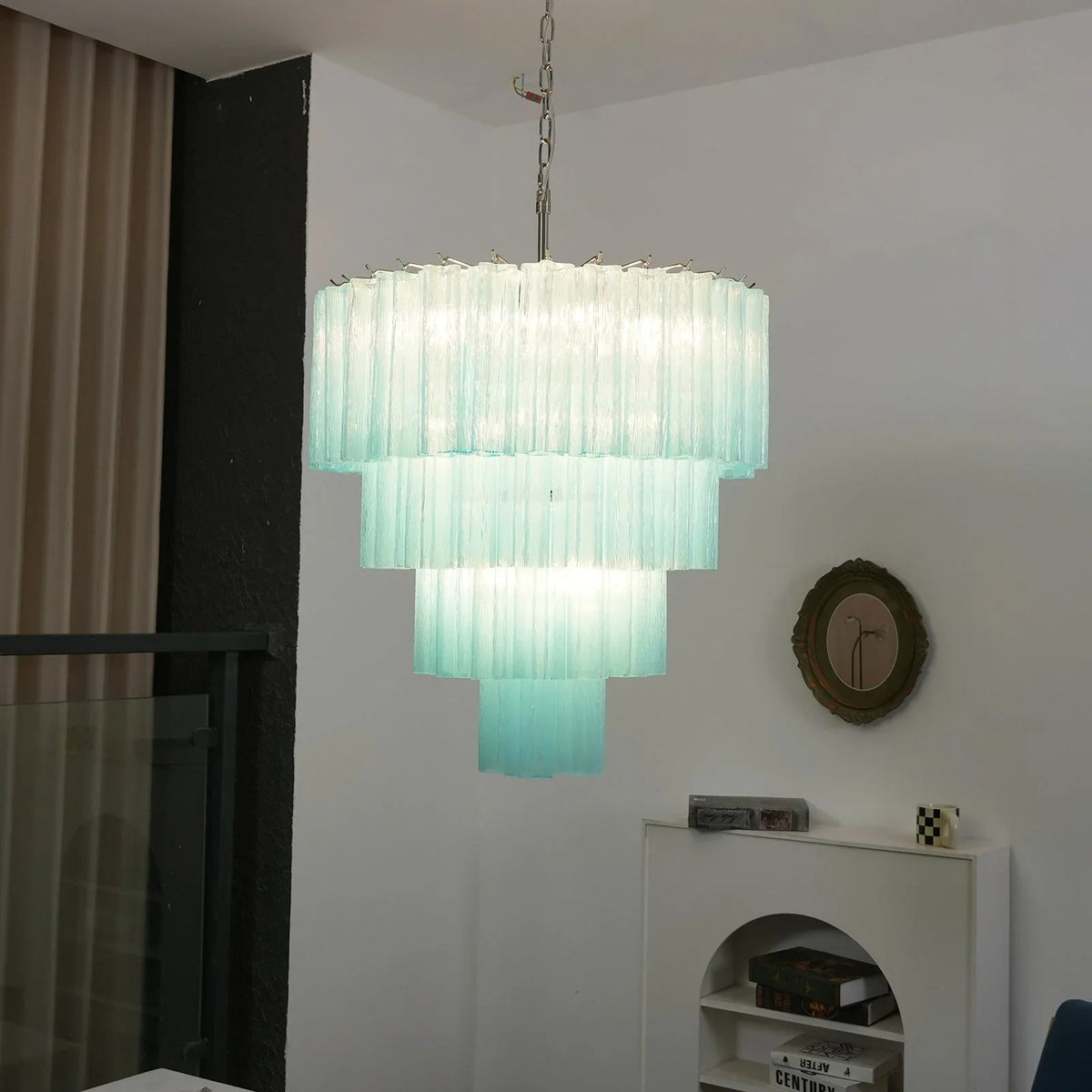 Blue Glass Tubes Chandelier - view 2 | Metavaya