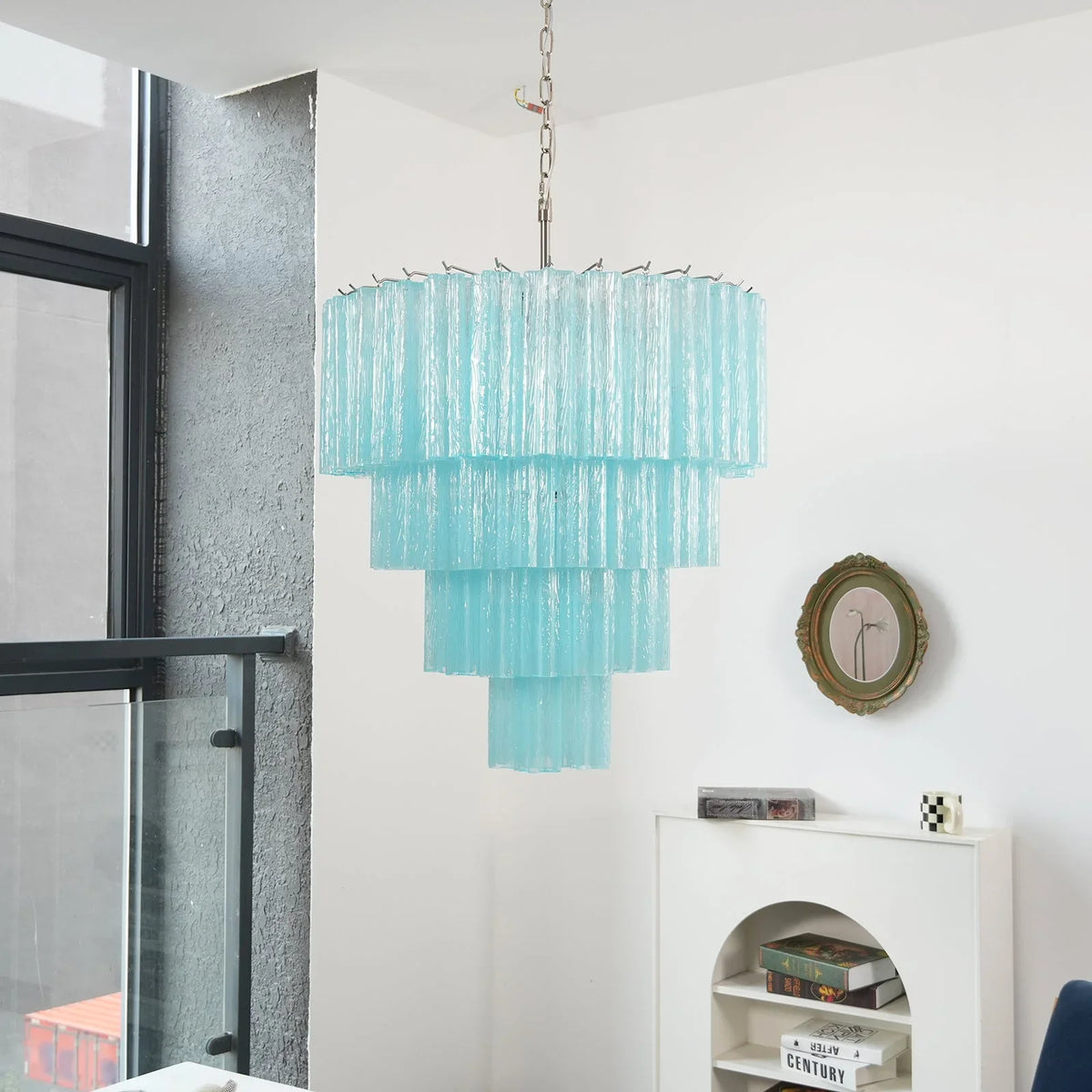 Blue Glass Tubes Chandelier - view 7 | Metavaya
