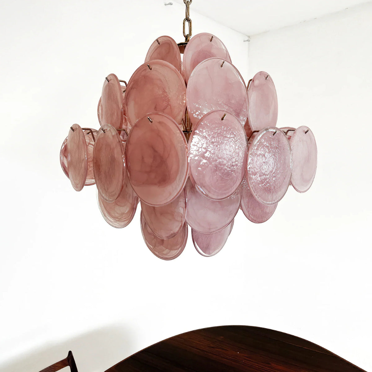 Vintage Pink Glass Disks Chandelier - view 10 | Metavaya