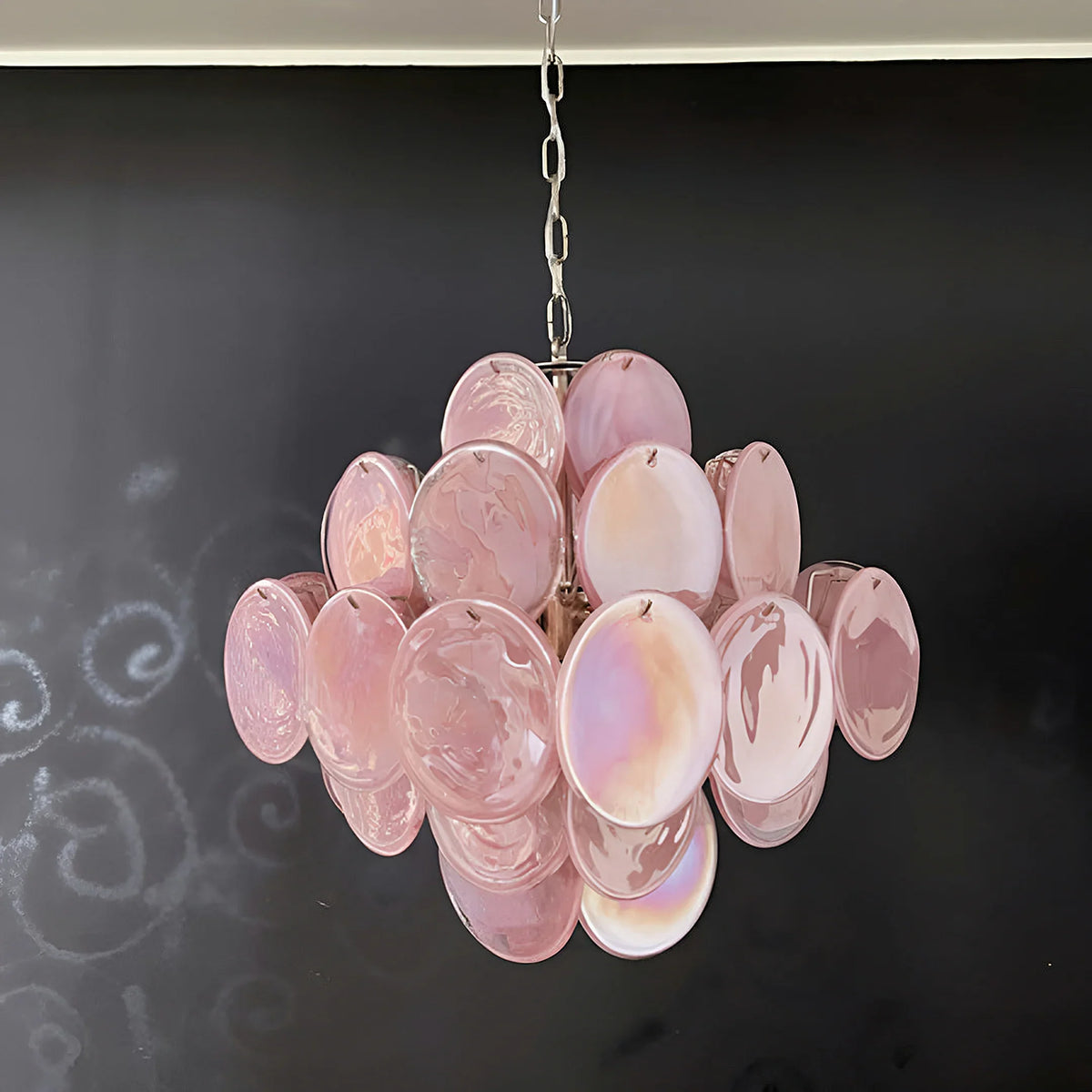 Vintage Pink Glass Disks Chandelier - view 14 | Metavaya