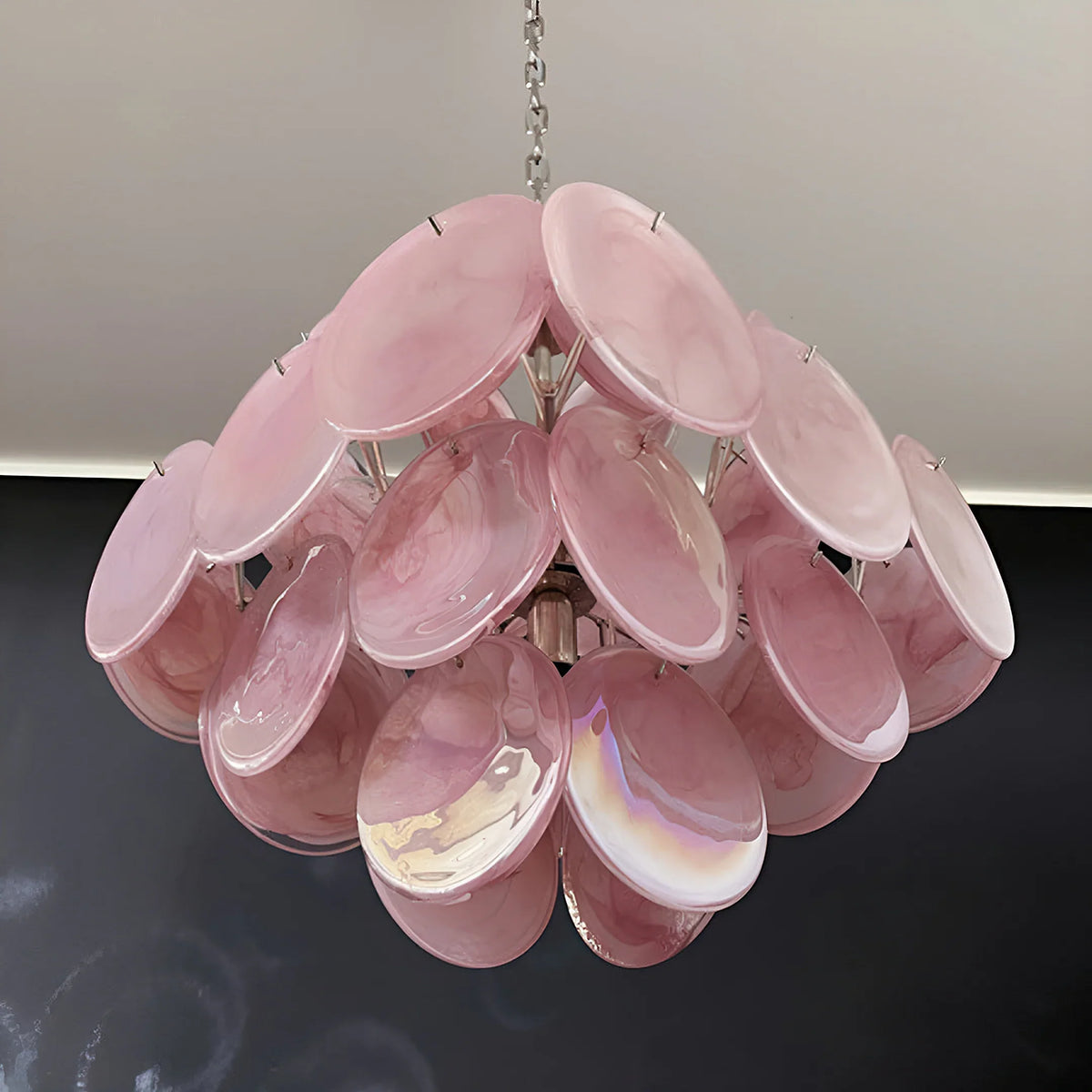 Vintage Pink Glass Disks Chandelier - view 15 | Metavaya