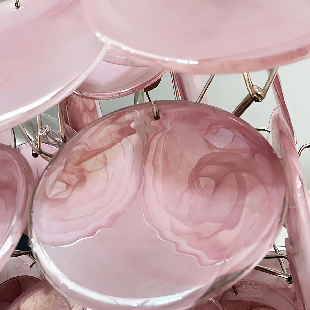 Vintage Pink Glass Disks Chandelier - view 17 | Metavaya