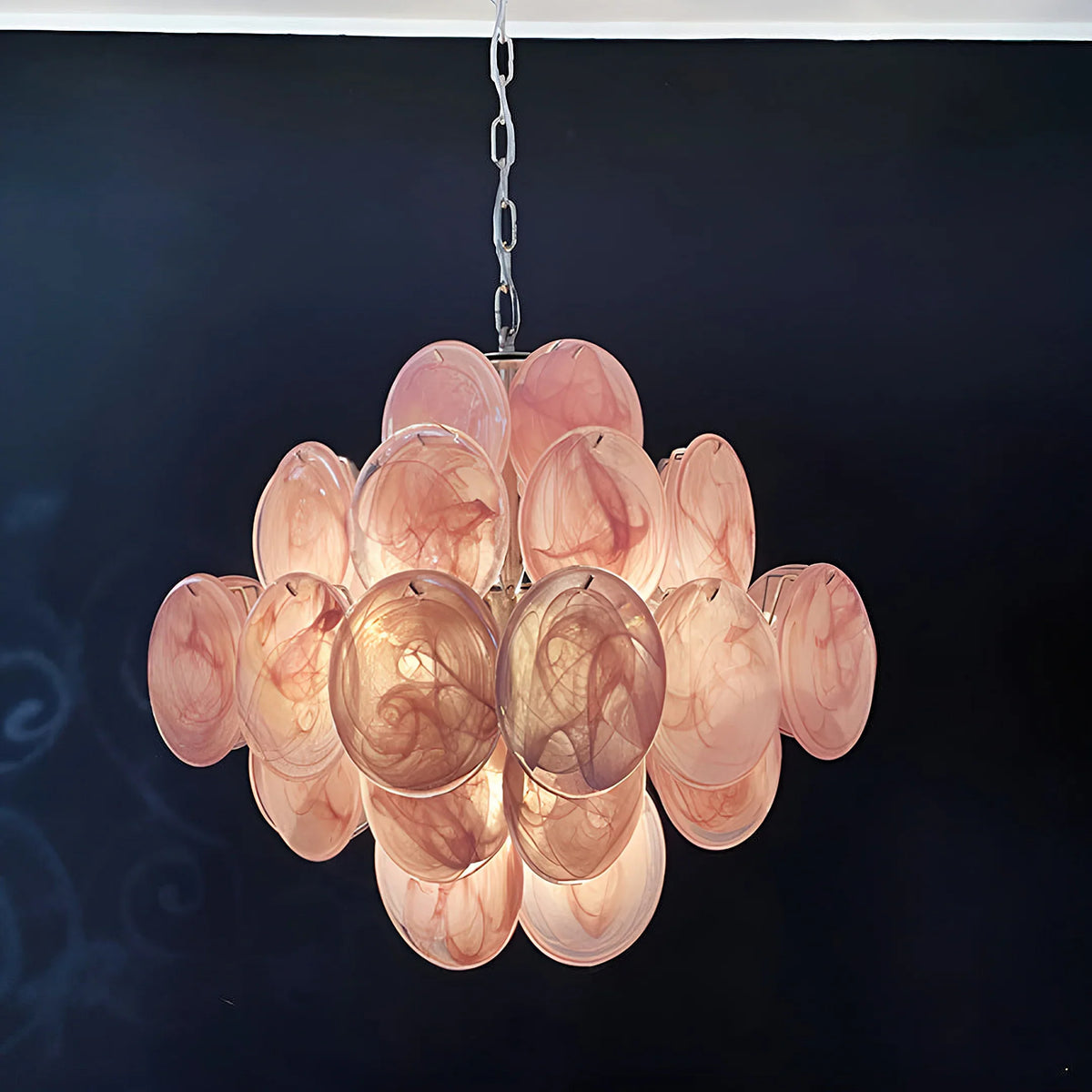 Vintage Pink Glass Disks Chandelier - view 18 | Metavaya
