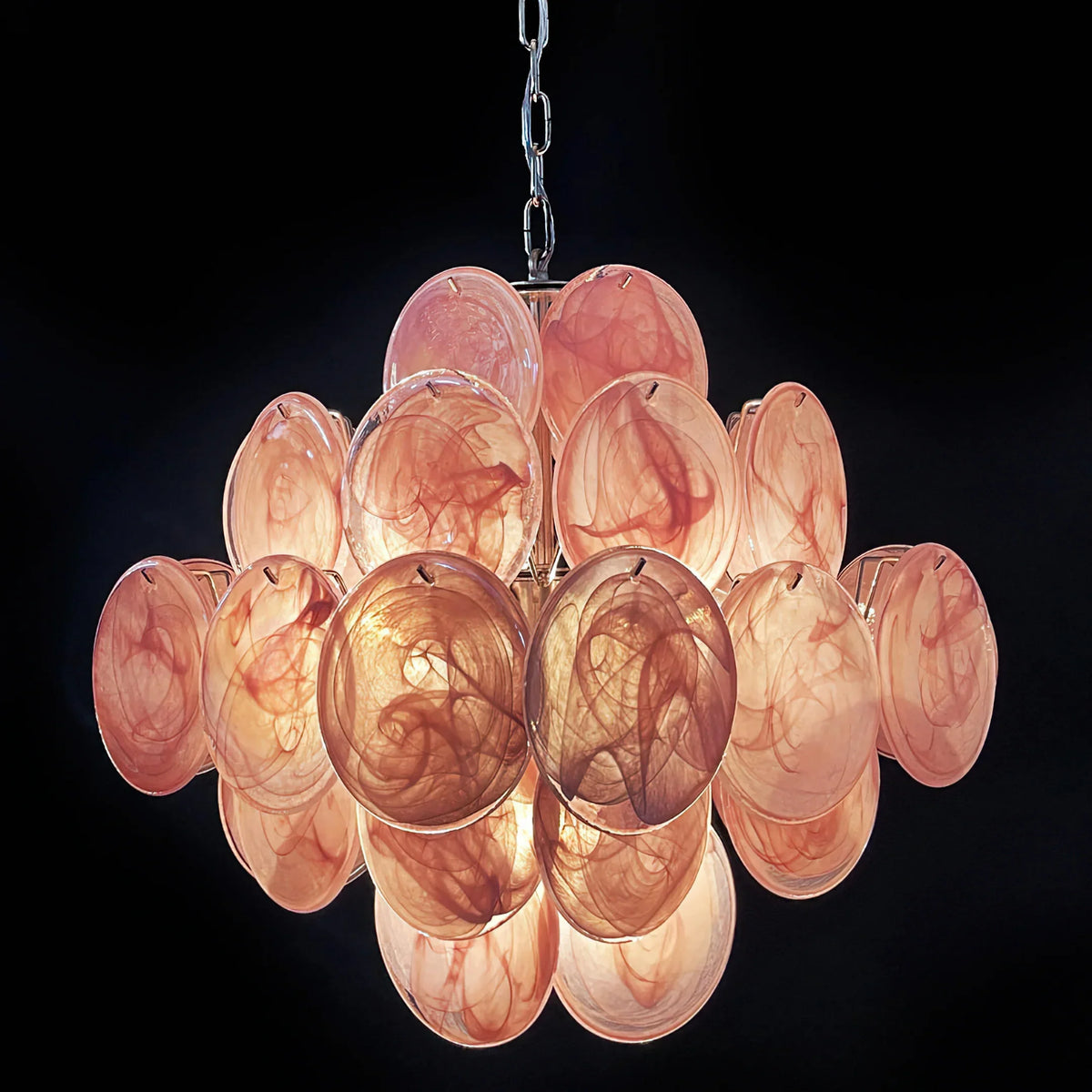 Vintage Pink Glass Disks Chandelier - view 19 | Metavaya
