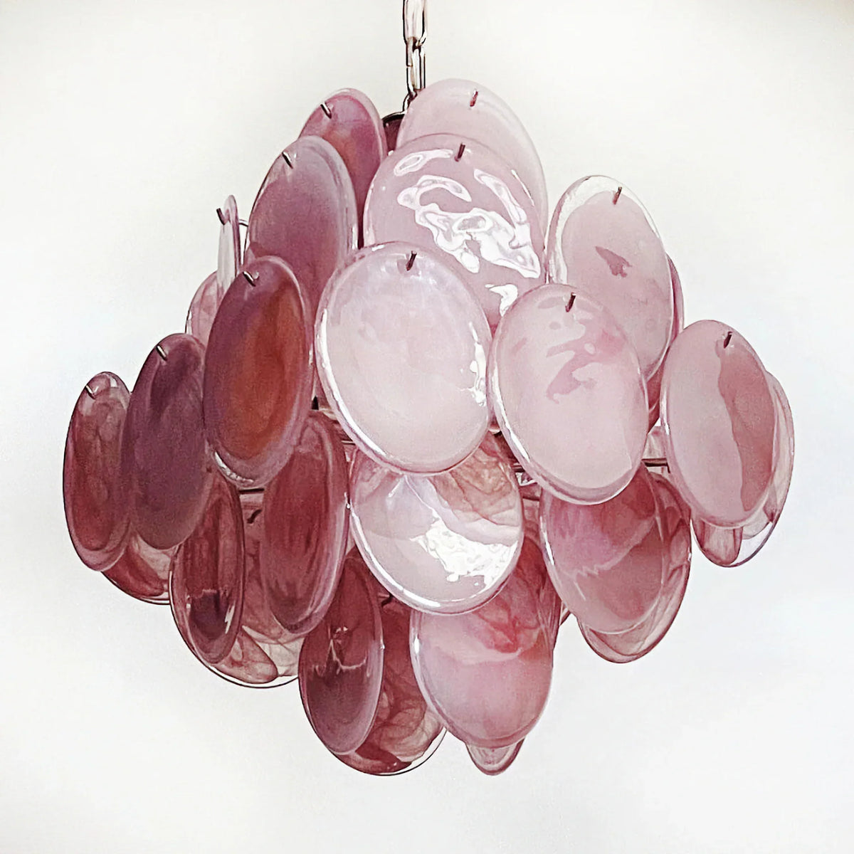 Vintage Pink Glass Disks Chandelier - view 20 | Metavaya