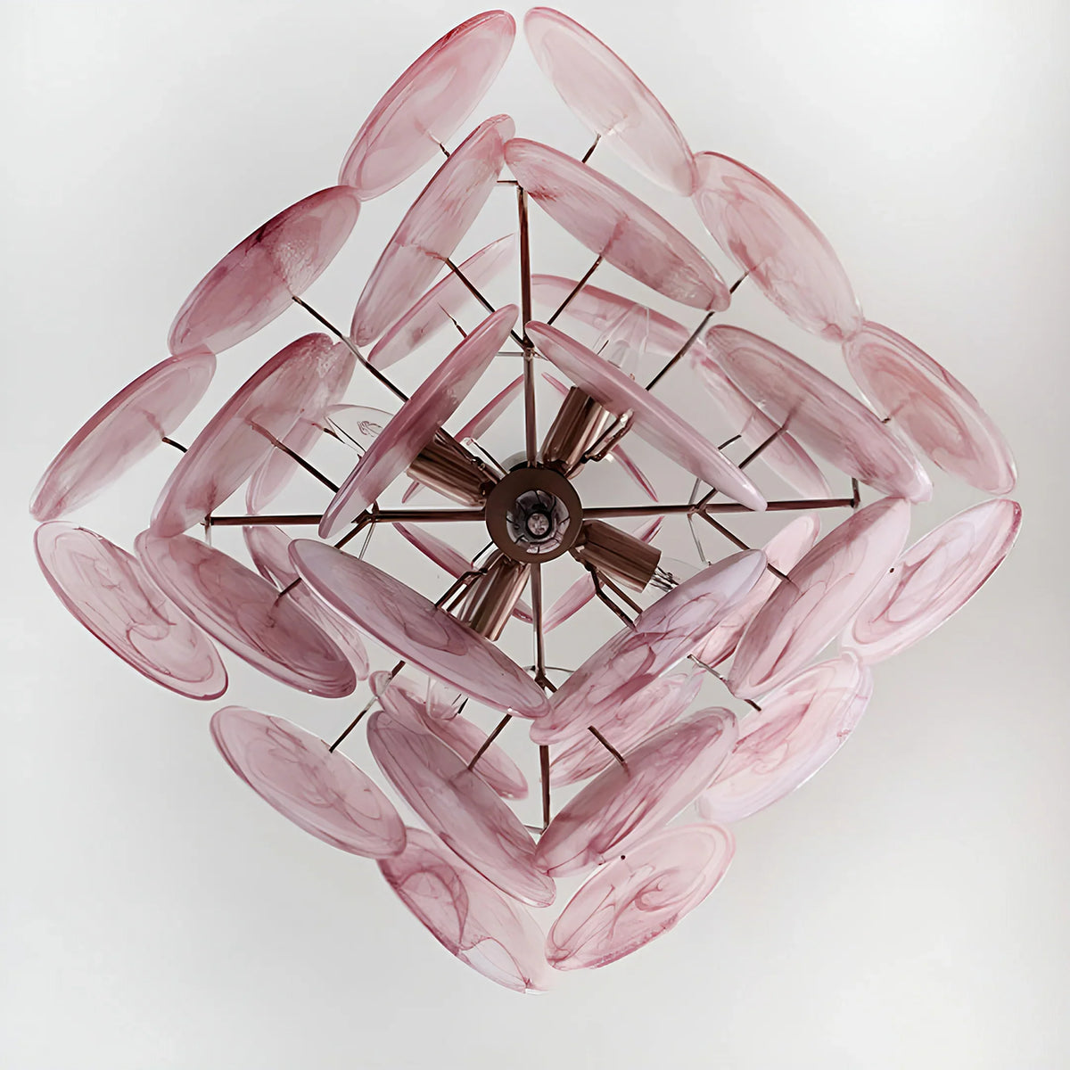 Vintage Pink Glass Disks Chandelier - view 4 | Metavaya
