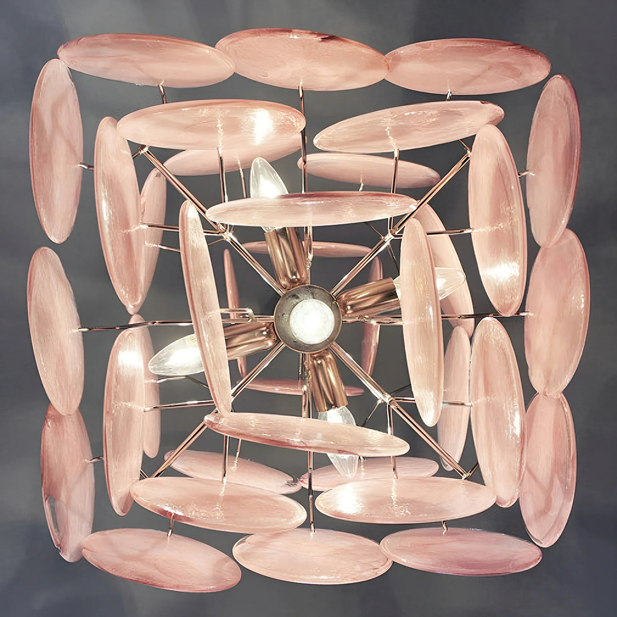 Vintage Pink Glass Disks Chandelier - view 5 | Metavaya