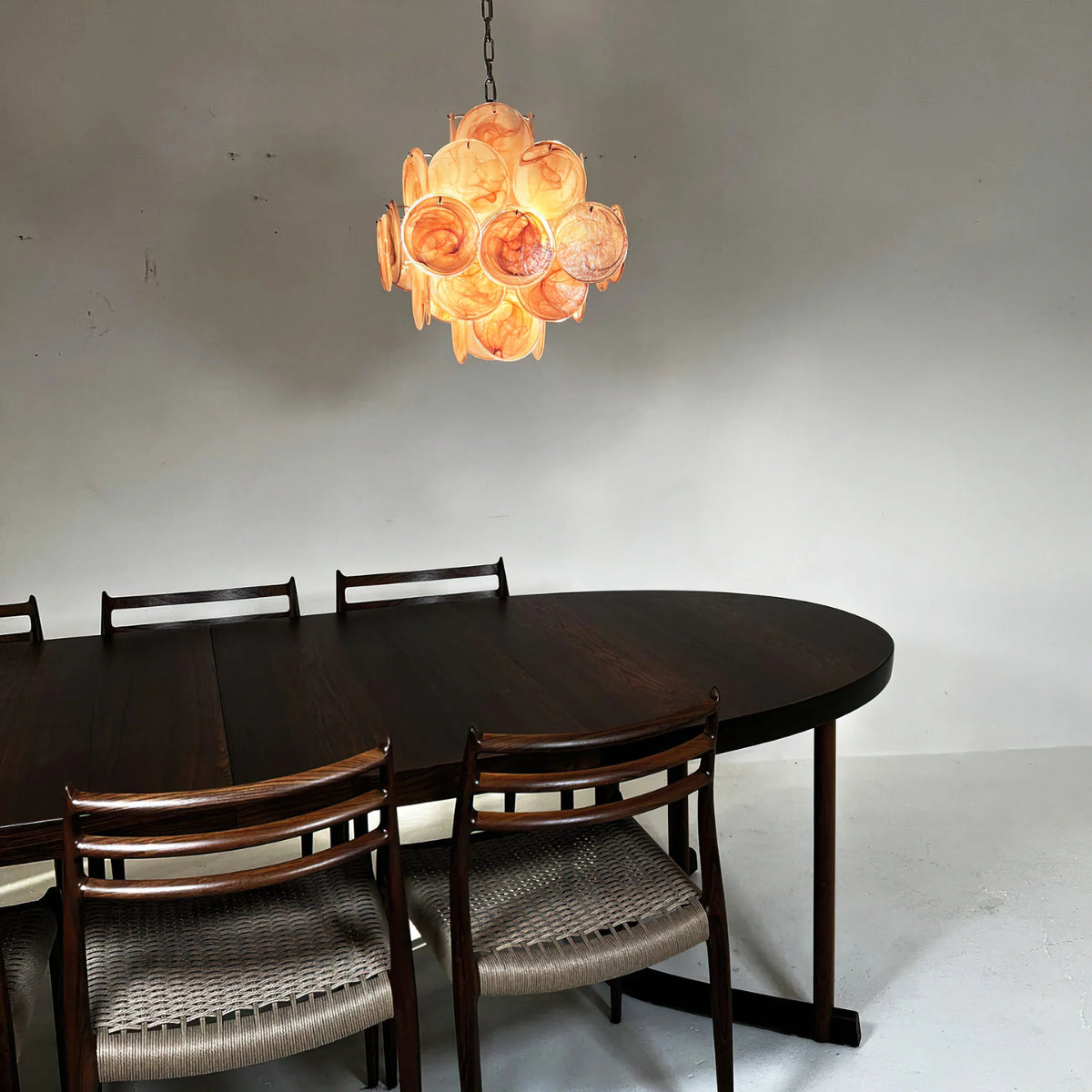 Vintage Pink Glass Disks Chandelier - view 9 | Metavaya