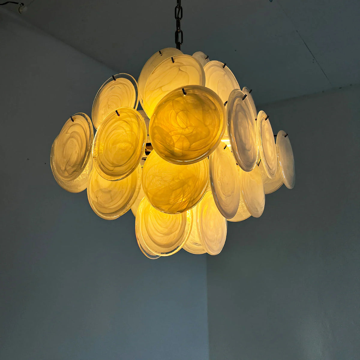 Vintage White Glass Disks Chandelier - view 12 | Metavaya