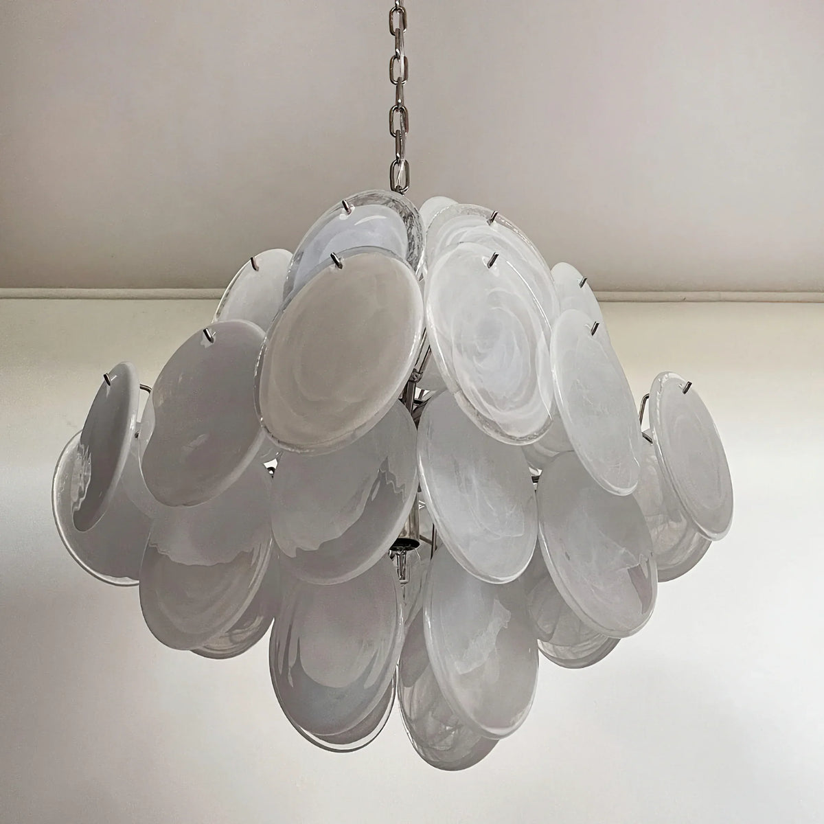 Vintage White Glass Disks Chandelier - view 13 | Metavaya