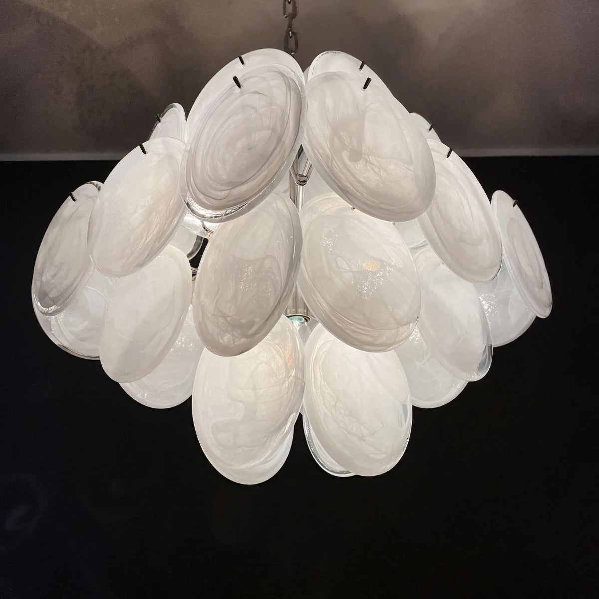 Vintage White Glass Disks Chandelier - view 14 | Metavaya