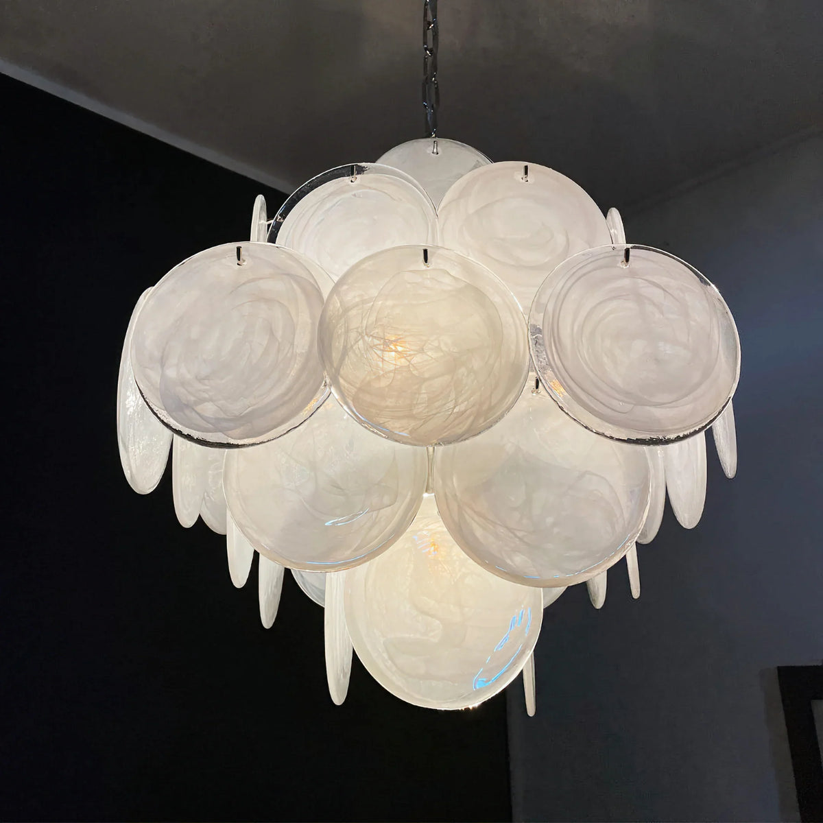 Vintage White Glass Disks Chandelier - view 15 | Metavaya