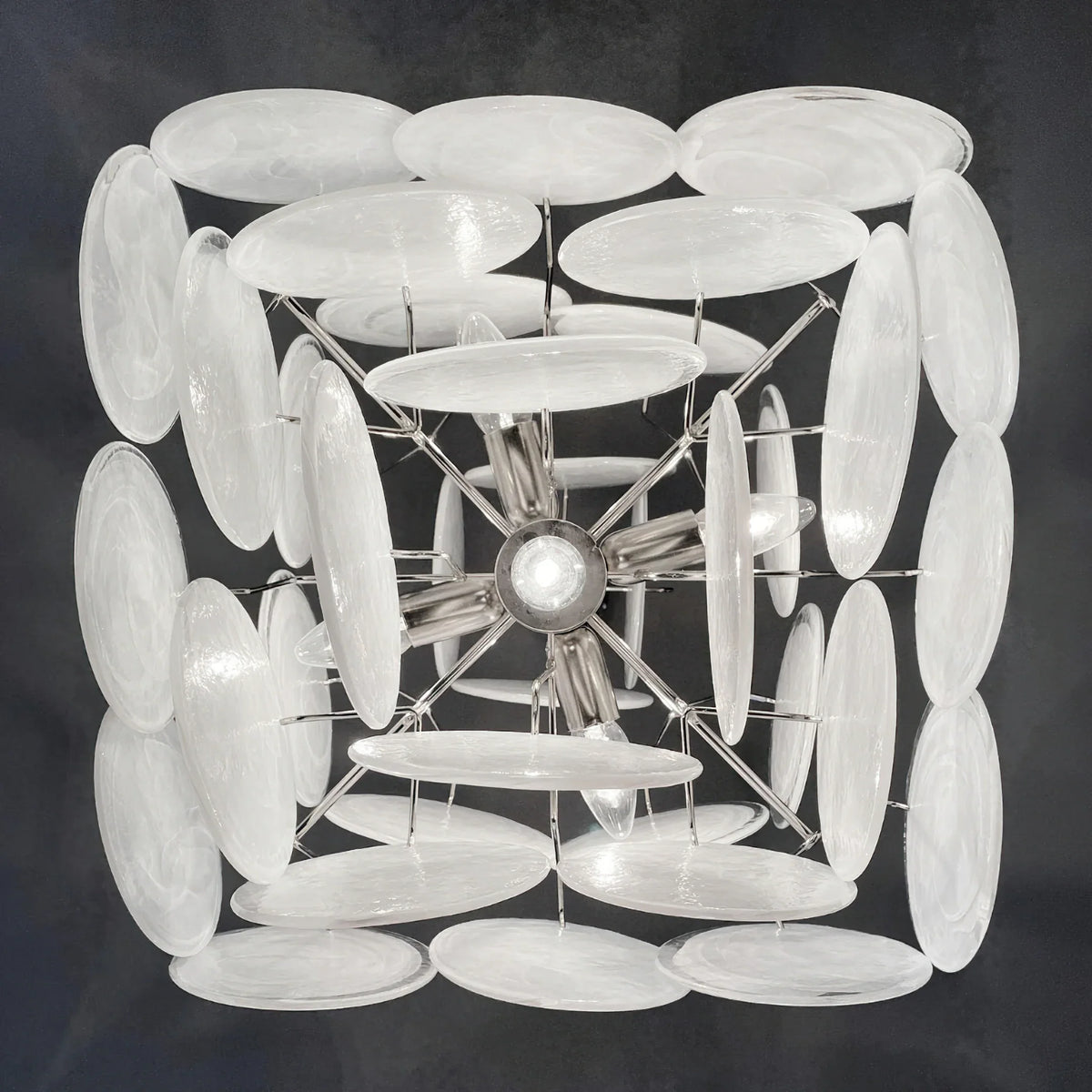 Vintage White Glass Disks Chandelier - view 16 | Metavaya
