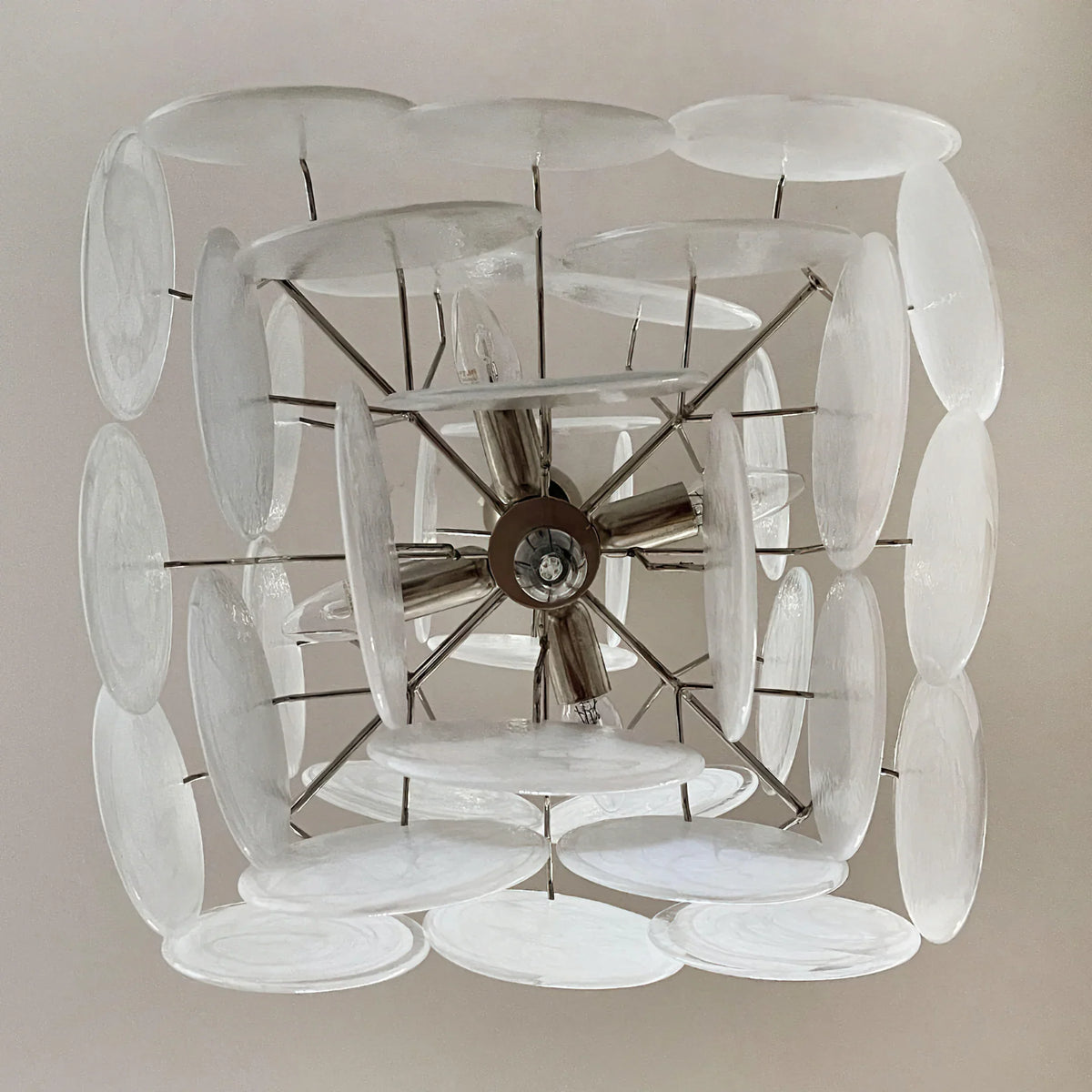 Vintage White Glass Disks Chandelier - view 17 | Metavaya