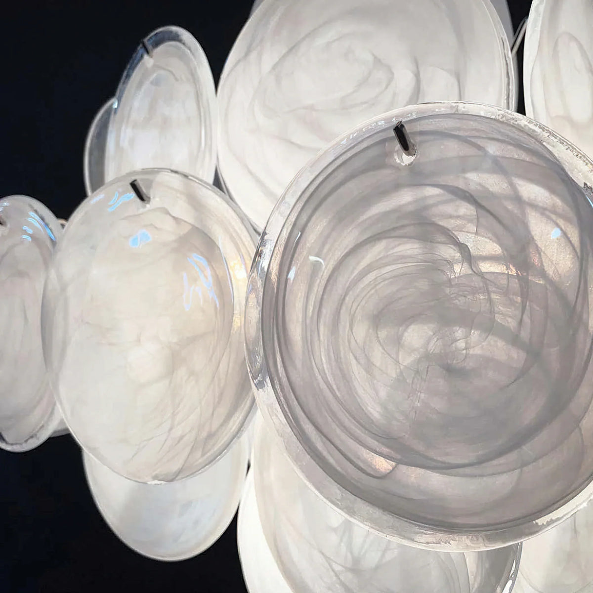 Vintage White Glass Disks Chandelier - view 18 | Metavaya