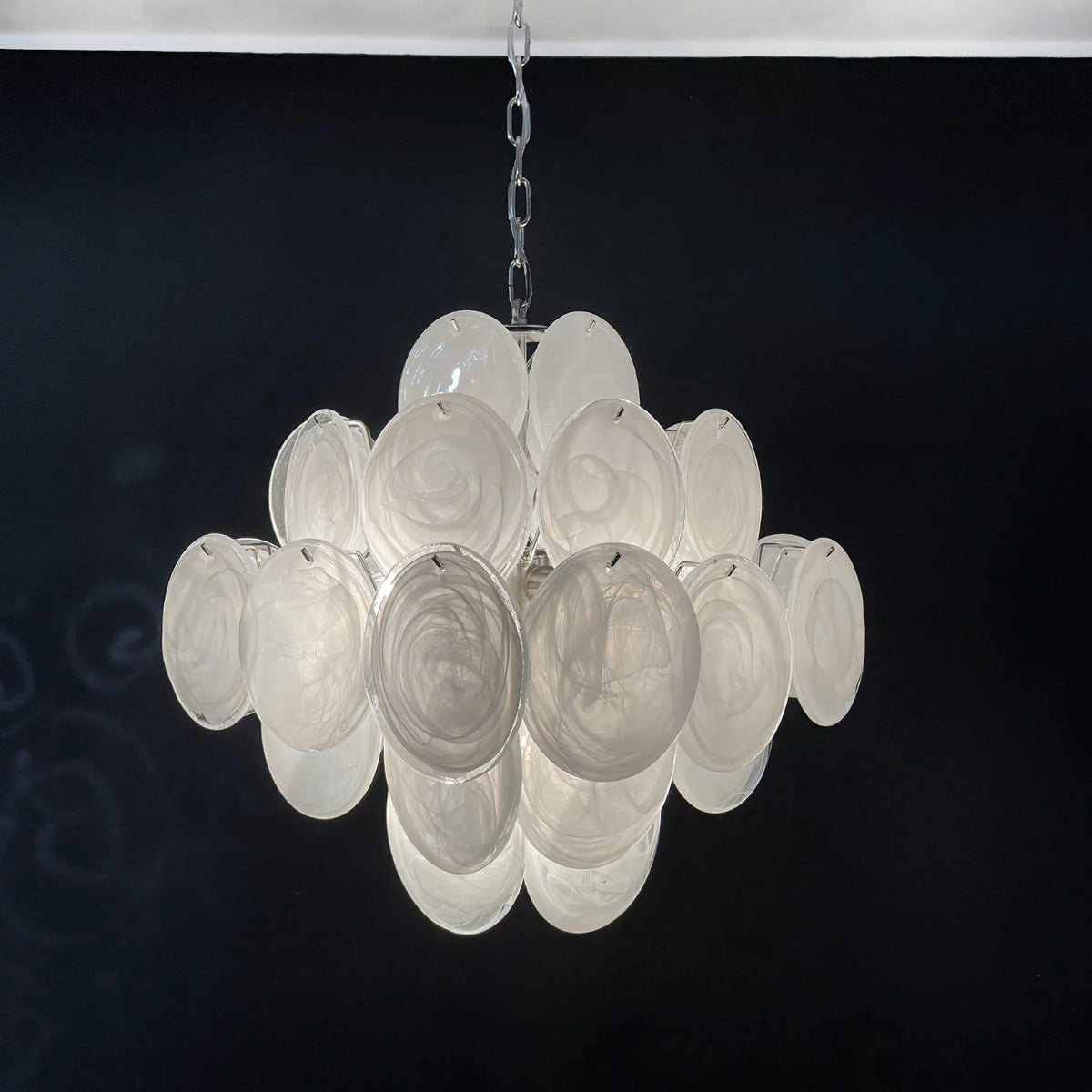 Vintage White Glass Disks Chandelier - view 19 | Metavaya