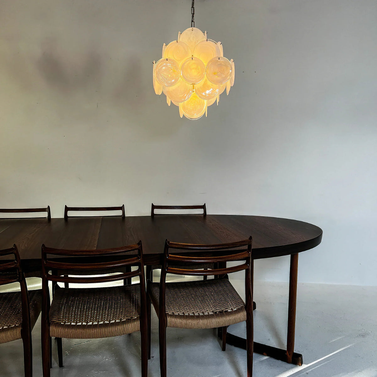Vintage White Glass Disks Chandelier - view 2 | Metavaya