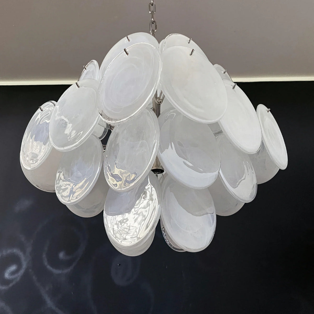 Vintage White Glass Disks Chandelier - view 22 | Metavaya