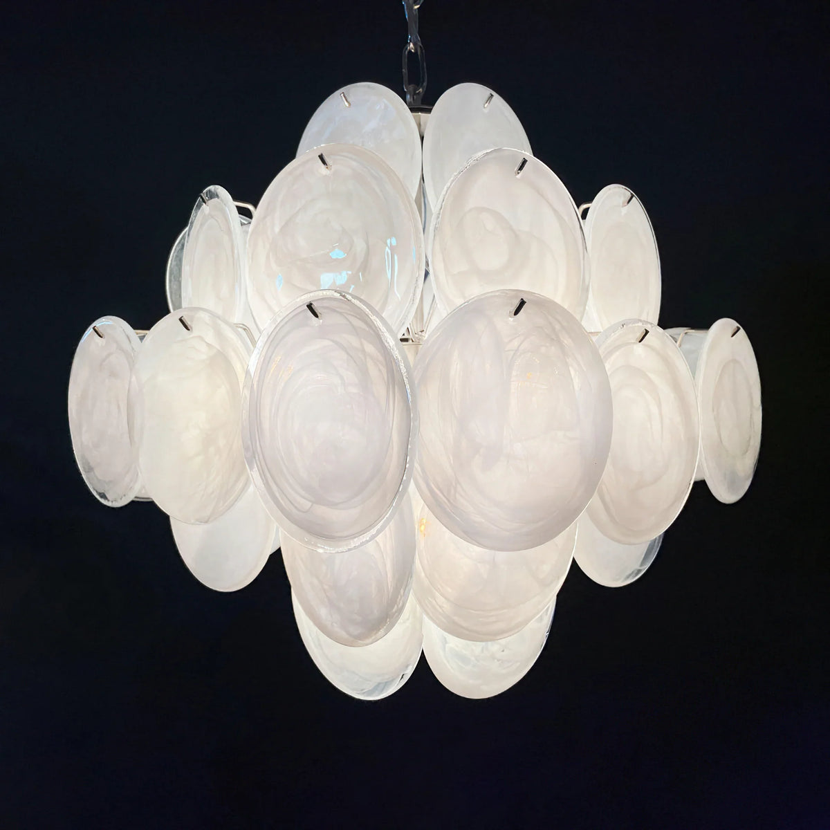 Vintage White Glass Disks Chandelier - view 23 | Metavaya