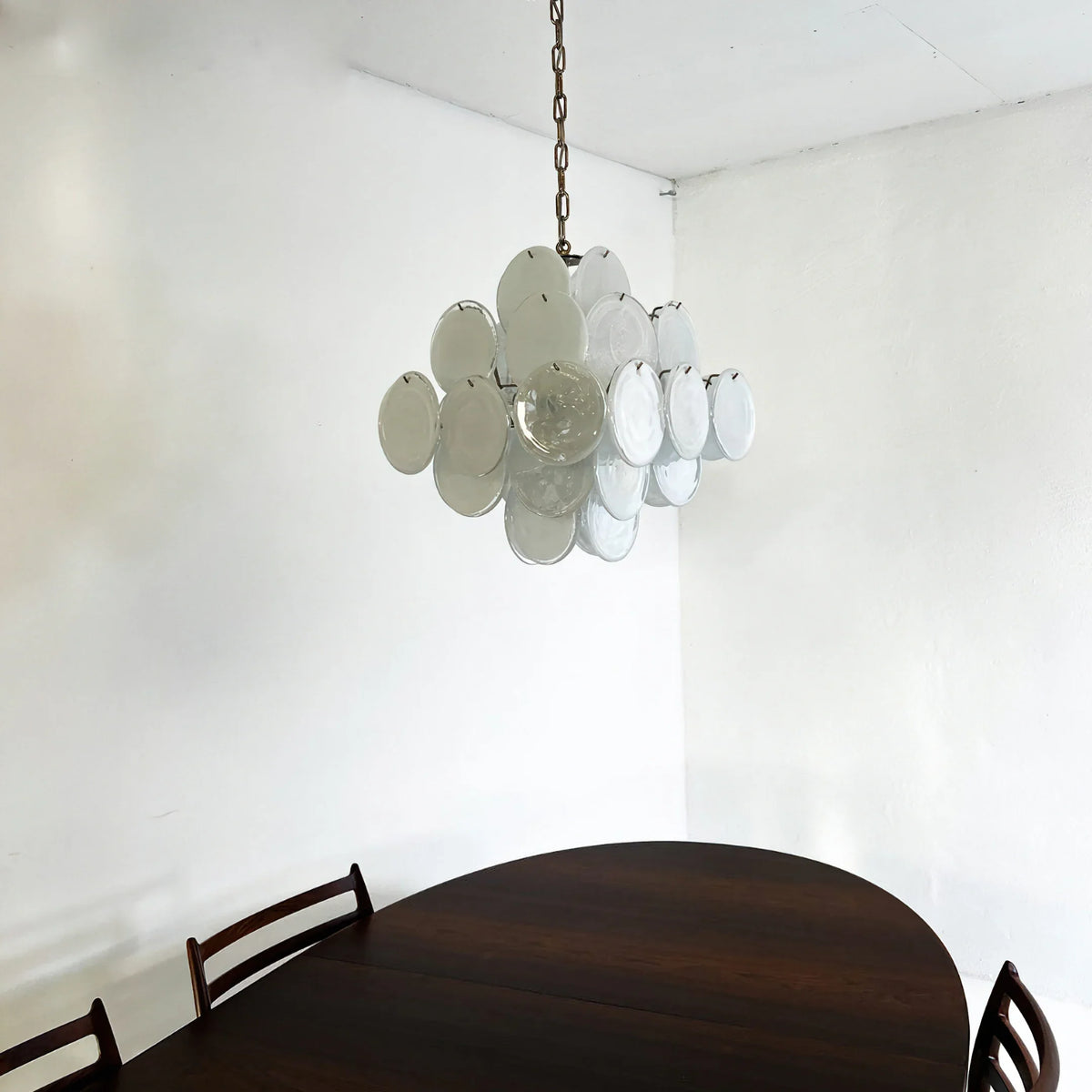 Vintage White Glass Disks Chandelier - view 3 | Metavaya