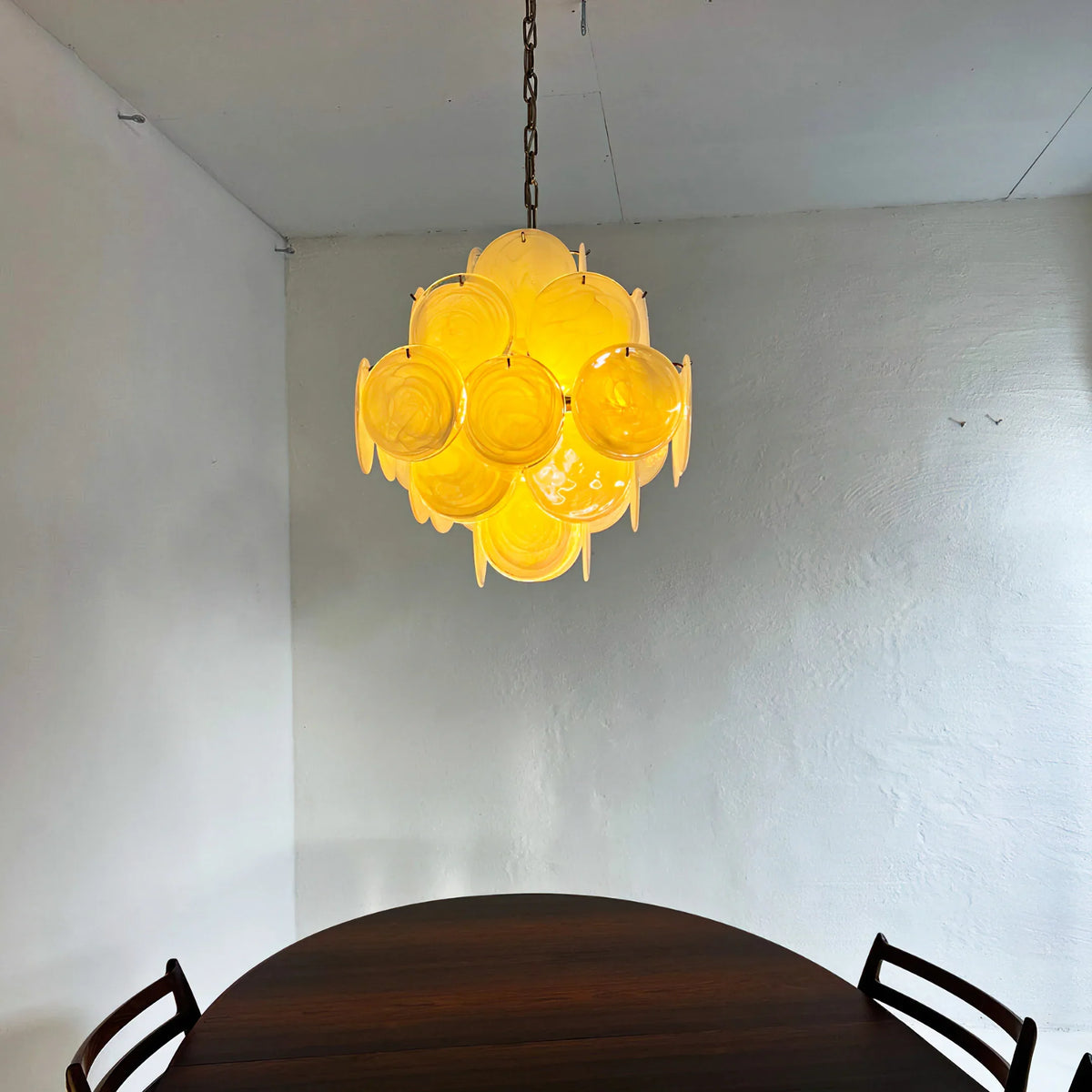 Vintage White Glass Disks Chandelier - view 4 | Metavaya