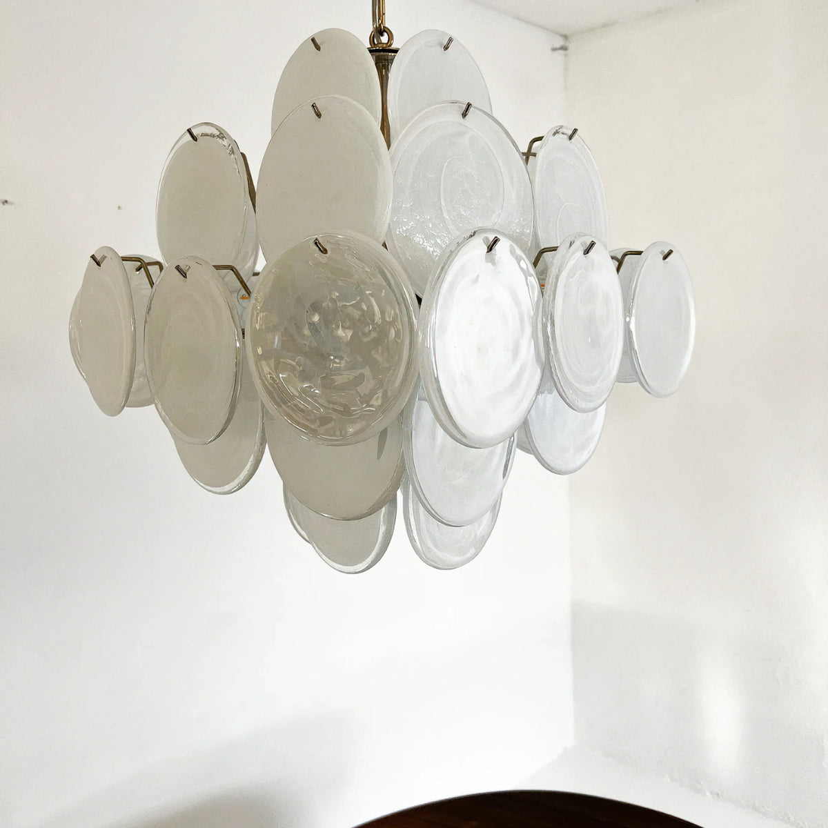 Vintage White Glass Disks Chandelier - view 6 | Metavaya