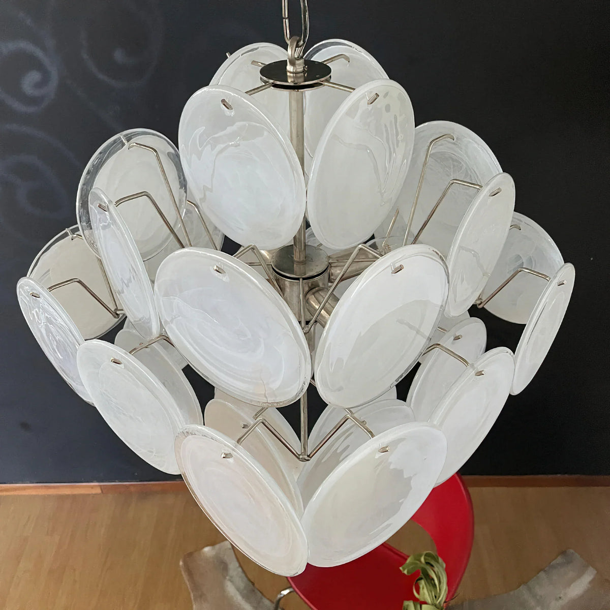 Vintage White Glass Disks Chandelier - view 8 | Metavaya