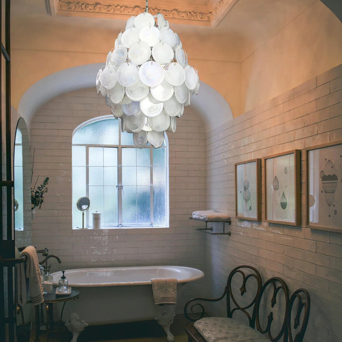 Vintage White Discs Chandelie - view 6 | Metavaya