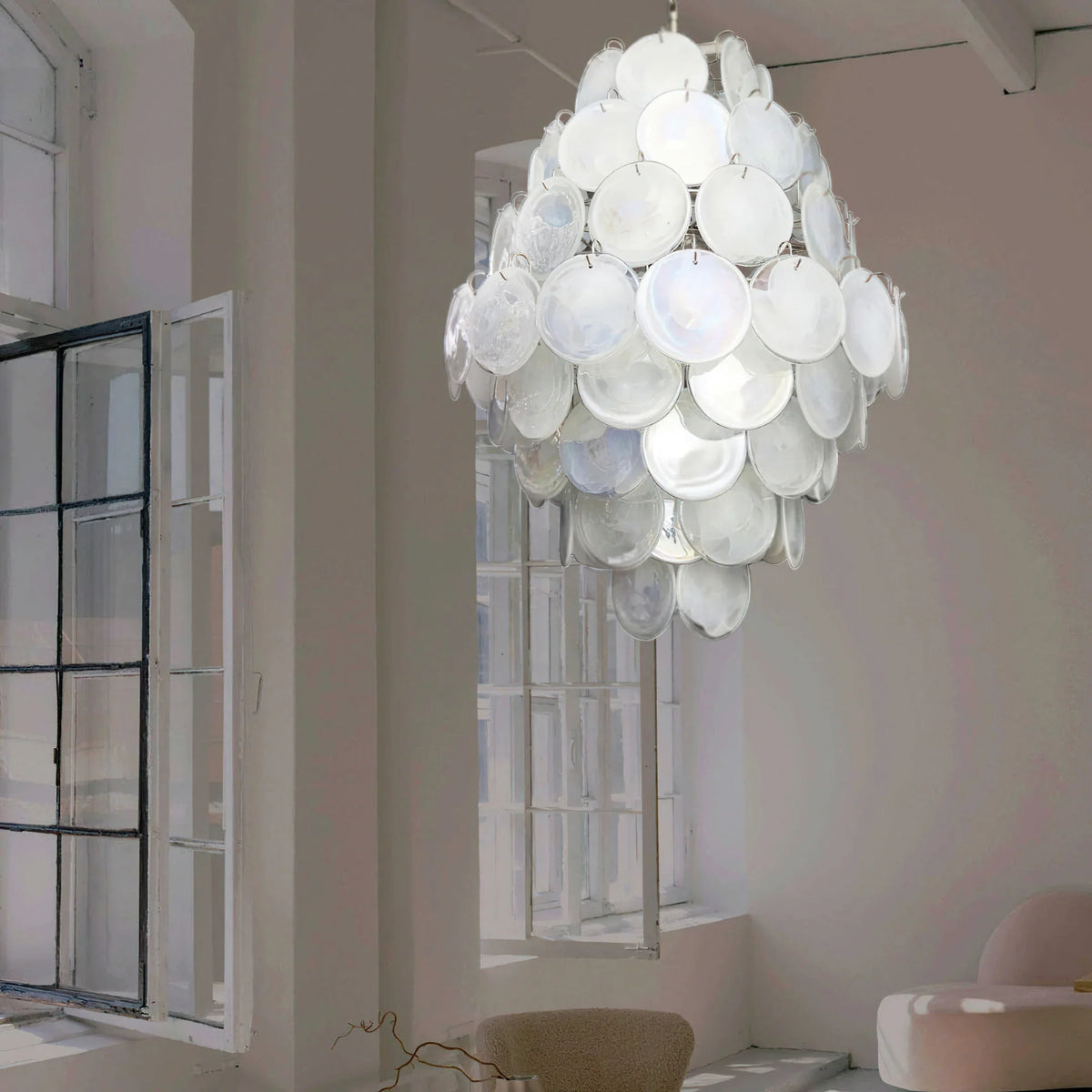 Vintage White Discs Chandelie - view 9 | Metavaya