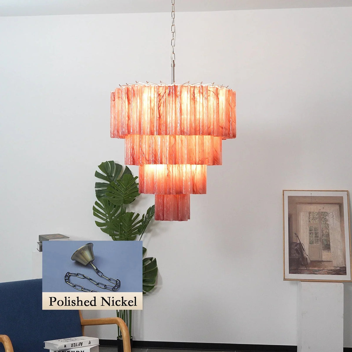 Red Glass Tubes Chandelier - view 3 | Metavaya