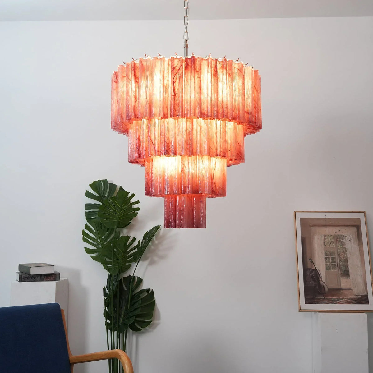 Red Glass Tubes Chandelier - view 14 | Metavaya