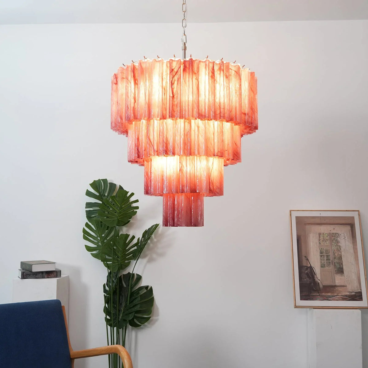 Red Glass Tubes Chandelier - view 17 | Metavaya