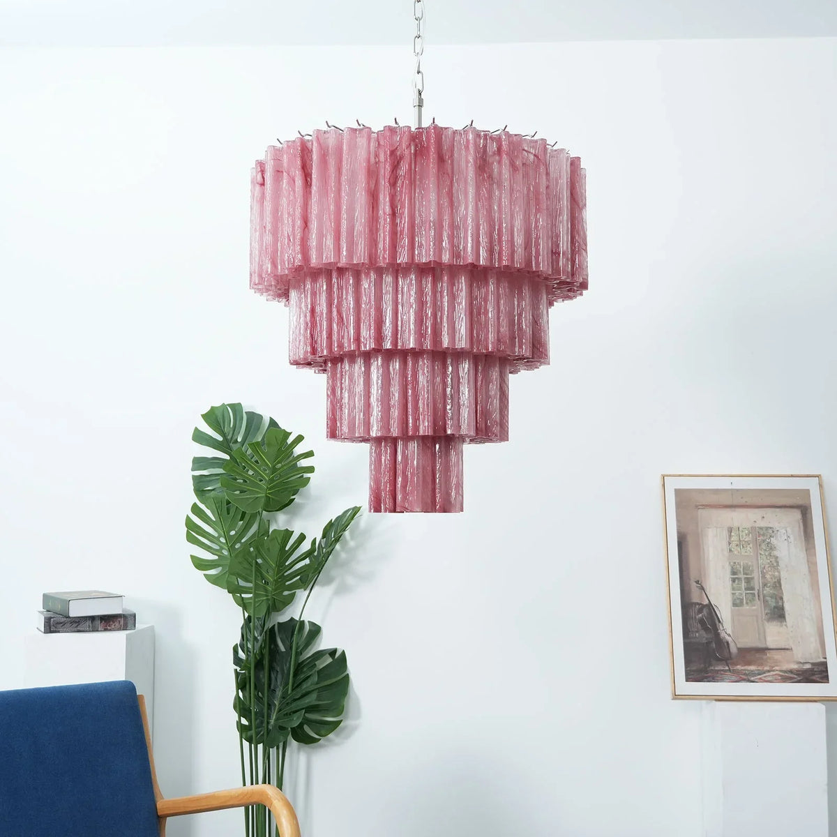 Red Glass Tubes Chandelier - view 20 | Metavaya