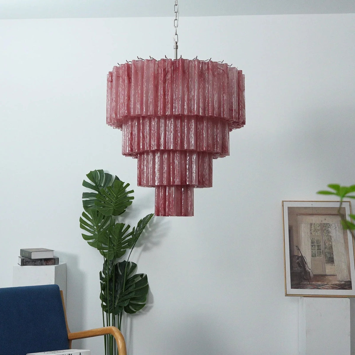 Red Glass Tubes Chandelier - view 21 | Metavaya