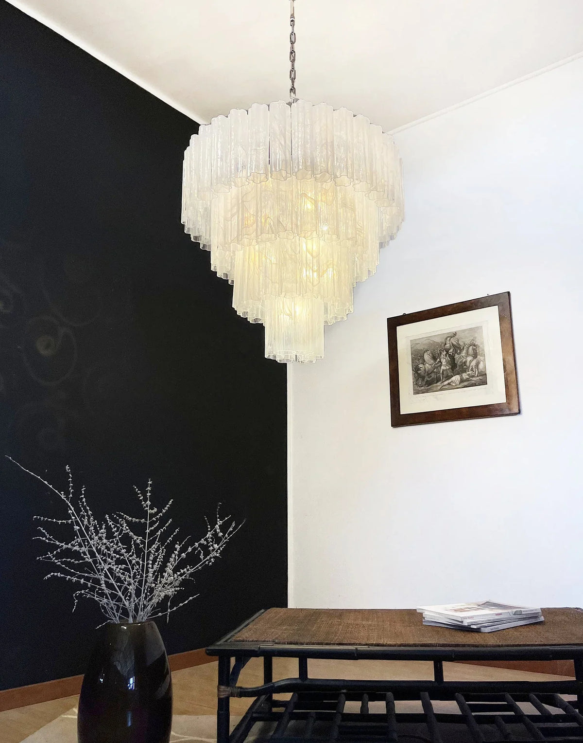 White Glass Tubes Chandelier - view 2 | Metavaya