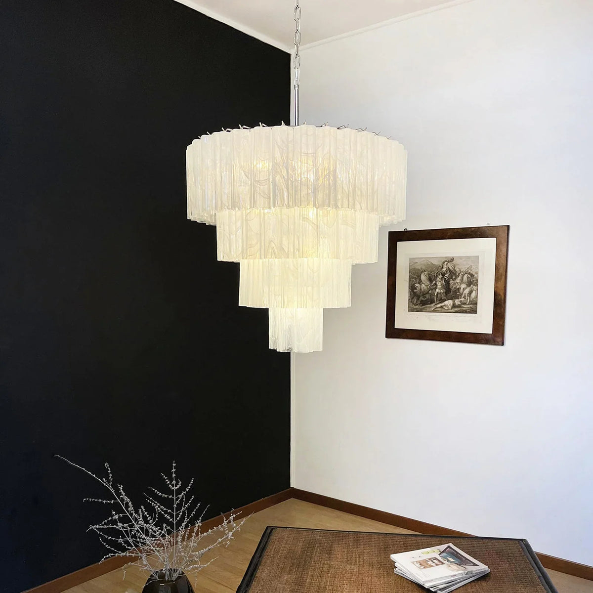 White Glass Tubes Chandelier - view 23 | Metavaya