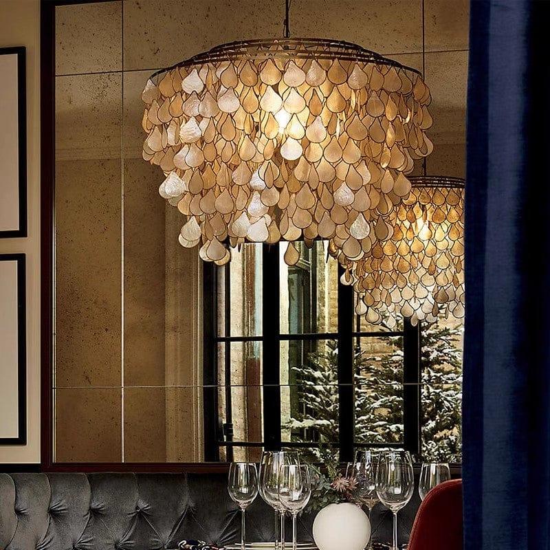 Metavaya Chandelier 60cm x H 70 cm / copper Teardrop Capiz Chandelier 6938617781835 M2023092410-1