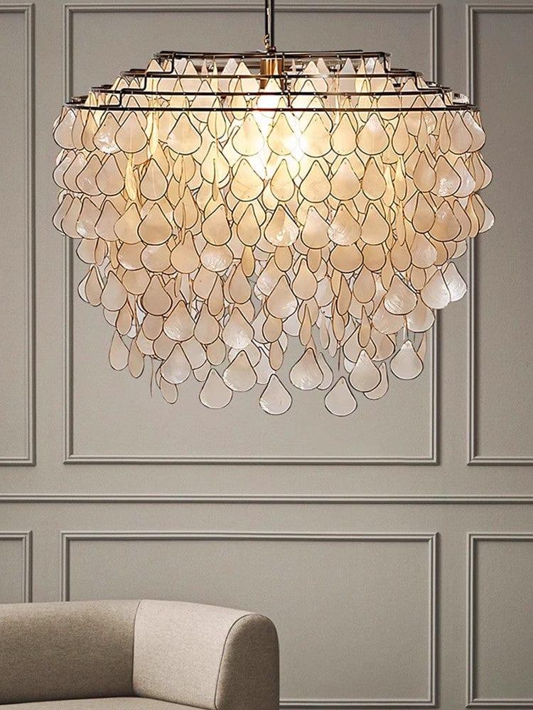 Metavaya Chandelier 60cm x H 70 cm / copper Teardrop Capiz Chandelier 6938617781835 M2023092410-1